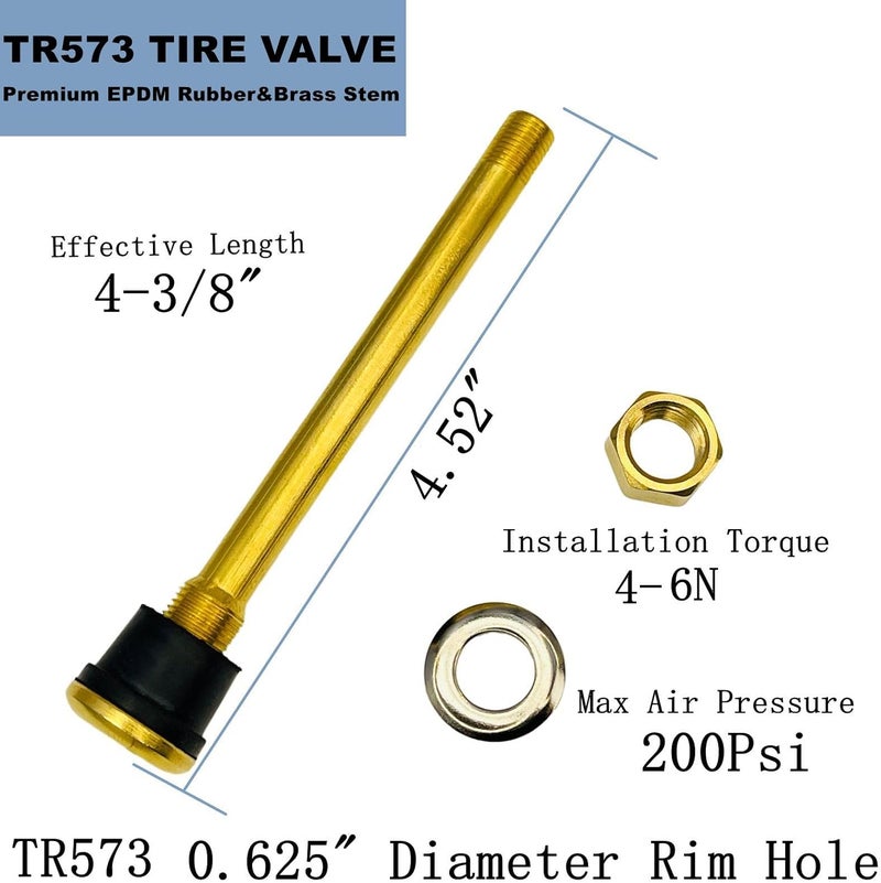 AKISS TR573 Truck Valve Stems (Pack of 10), Brass Commercial 4-3/8 Valve Stems for Rim Φ.625",Replacement Truck Valve Stems,Clamp-in Brass Tire Valve Stem for Truck and Bus Tires - Image 2